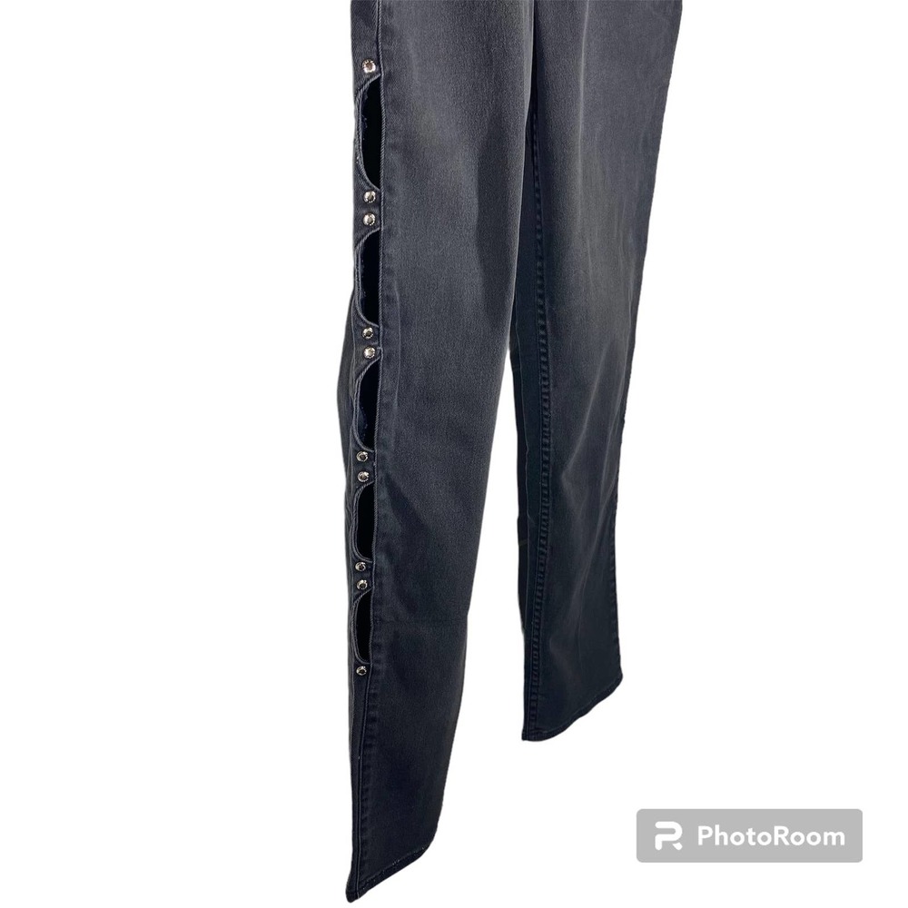 Vintage Lawman Cut Out Sides Studded Slim Fit Western Jeans Black VTG Size 7 - Picture 4 of 11
